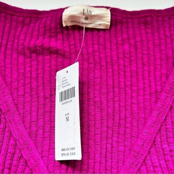 Anthropologie T.la Cinched V-Neck Ribbed Top Pink Rose Size Medium NWT - Picture 4 of 8